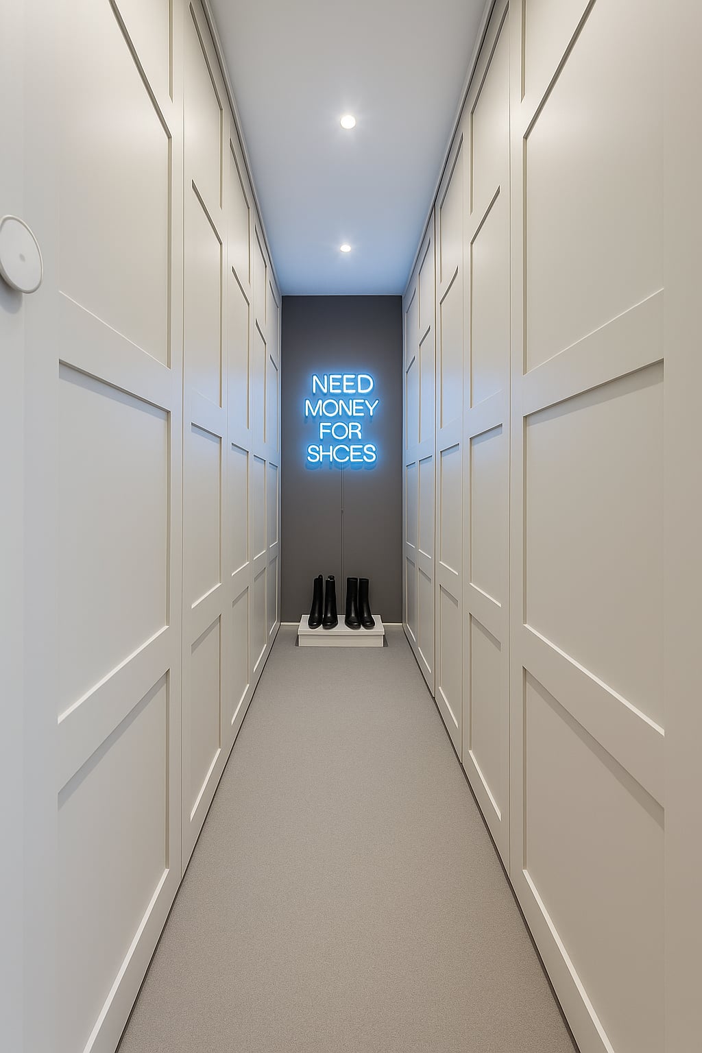 Custom built-in walk-in wardrobe with hand-painted finish and bespoke joinery